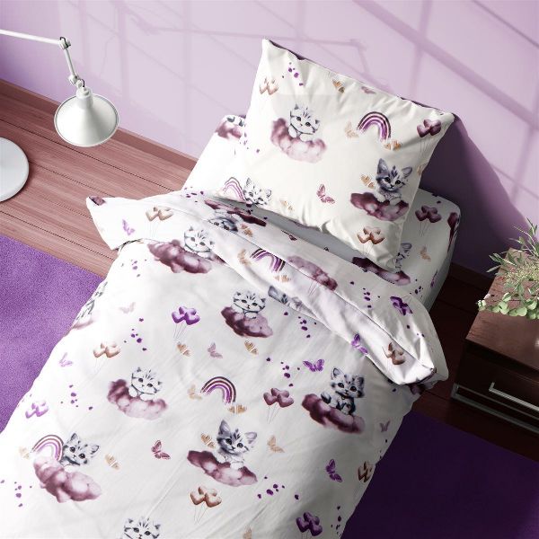 Σεντόνια Εμπριμέ Σετ 2 τεμ kids Kitten 561 160X240 Mauve 100% Cotton-32112123043