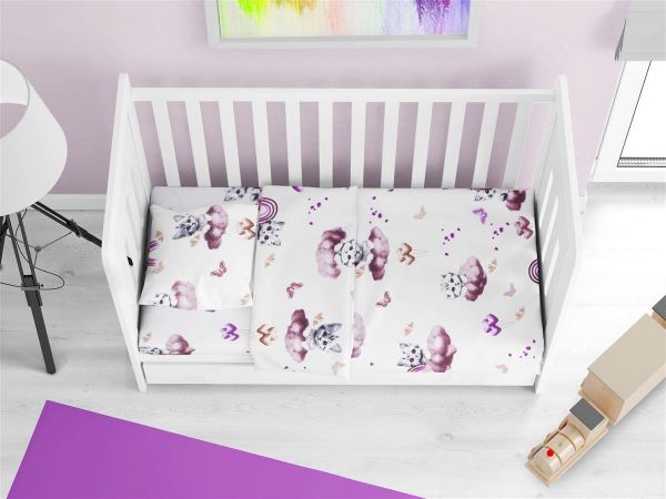 Σεντόνια Εμπριμέ Σετ 3 τεμ bebe Kitten 561 120X160 Mauve 100% Cotton-31112221043