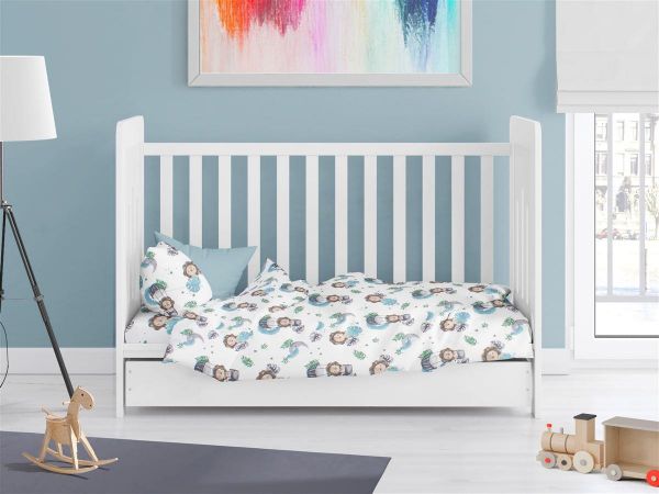 Πάπλωμα Εμπριμέ bebe Lion 533 120X160 Sky Blue 100% Cotton-31111121040