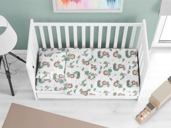 Σεντόνια Εμπριμέ Σετ 3 τεμ bebe Lion 534 120X160 Green 100% Cotton-31112221041
