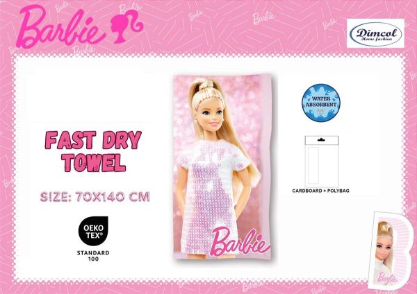 Πετσέτα Θαλάσσης Quick Dry Mattel Barbie 85 70X140 Pink 100% Microfiber-54460912021