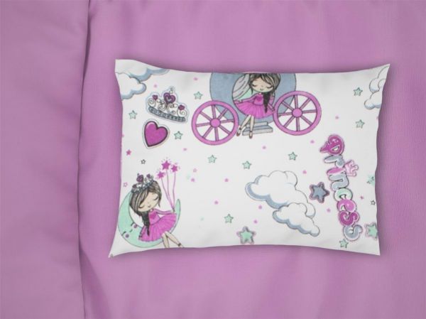 Μαξιλαροθήκη Εμπριμέ bebe Princess 389 35X45 White-Lila 70/30 Cott/Pol-31311646006