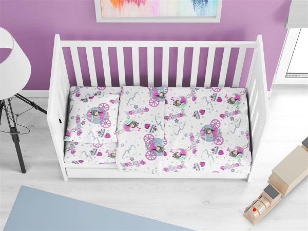 Σεντόνια Εμπριμέ Σετ 3 τεμ bebe Princess 389 120X160 White-Lila 70/30 Cott/Pol-31312221006