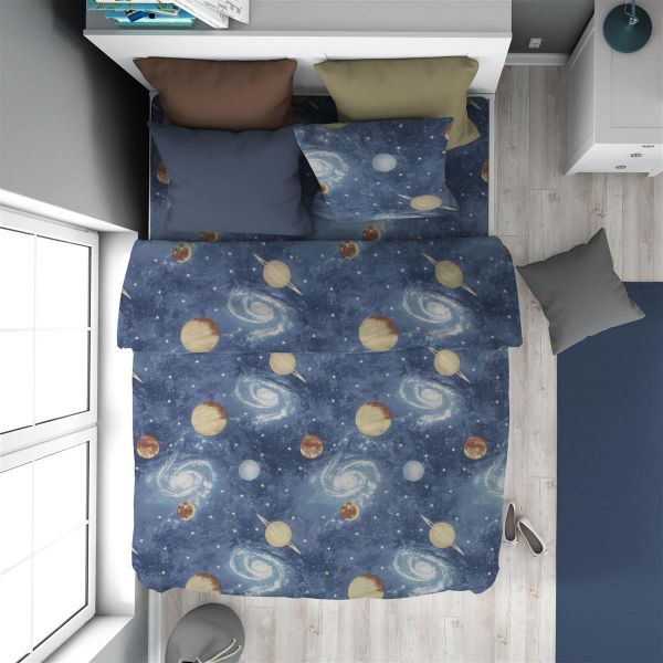 Παπλωματοθήκη Εμπριμέ kids Milky Way 185 160X240 Blue 100% Cotton-32110823047