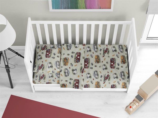 Σεντόνια Εμπριμέ Σετ 3 τεμ bebe Toys 47 120X160 Olive 100% Cotton Flannel-31212221018