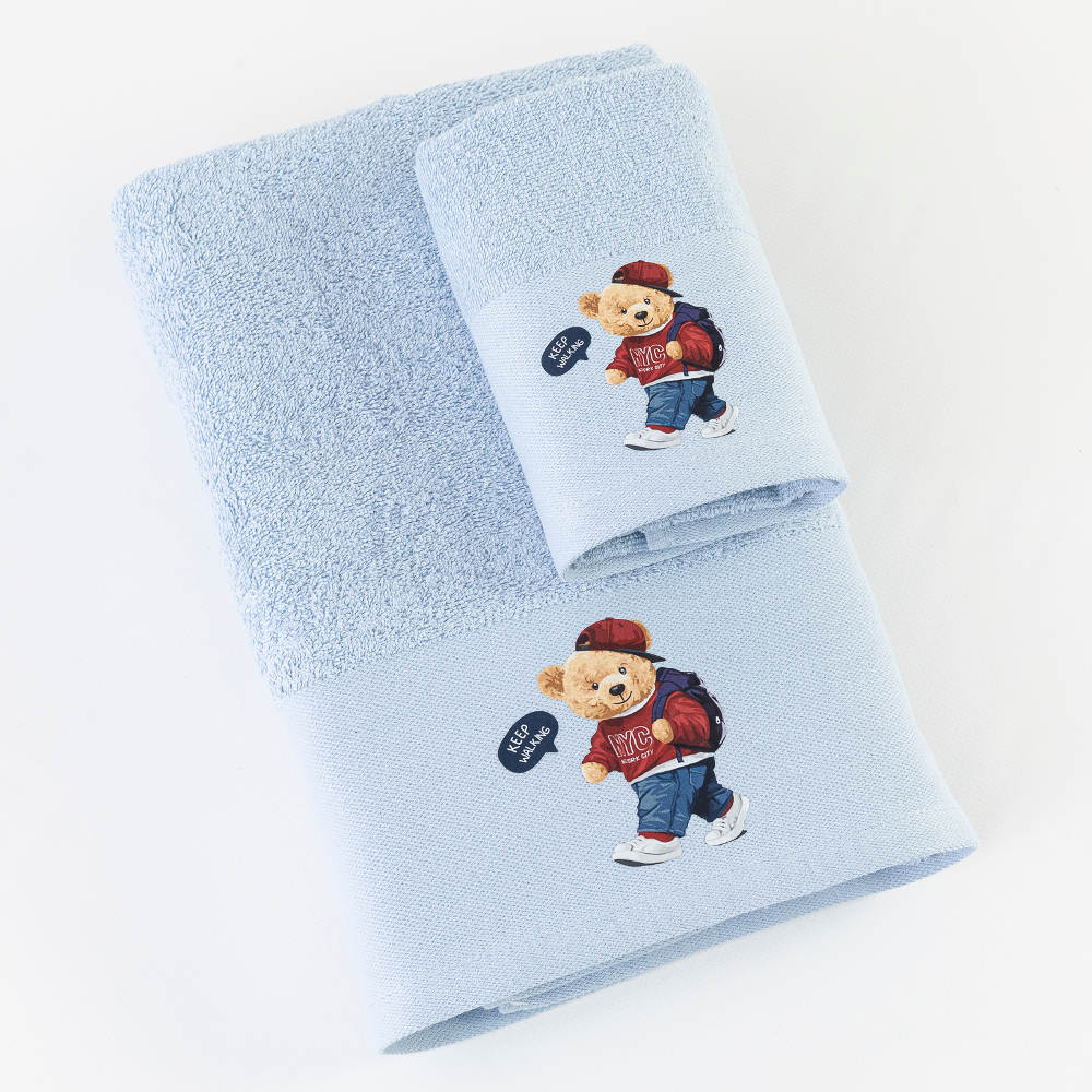 Πετσέτες Σετ 2ΤΜΧ New York Σιέλ BEBE 70 x 120 / 30 x 50 cm