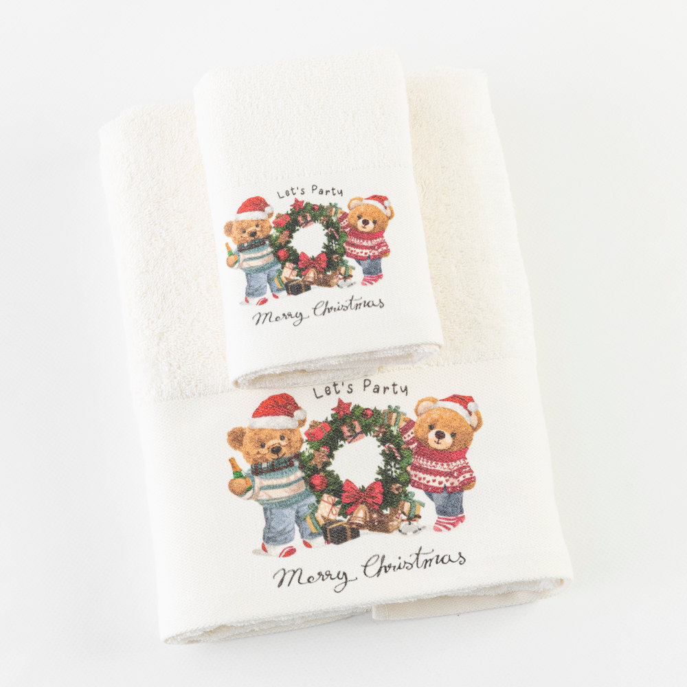 Πετσέτες Χριστουγεννιάτικες Σετ 2ΤΜΧ Christmas Party Εκρού Εκρού Σ2ΤΜΧ 50 x 90 / 30 x 50 cm
