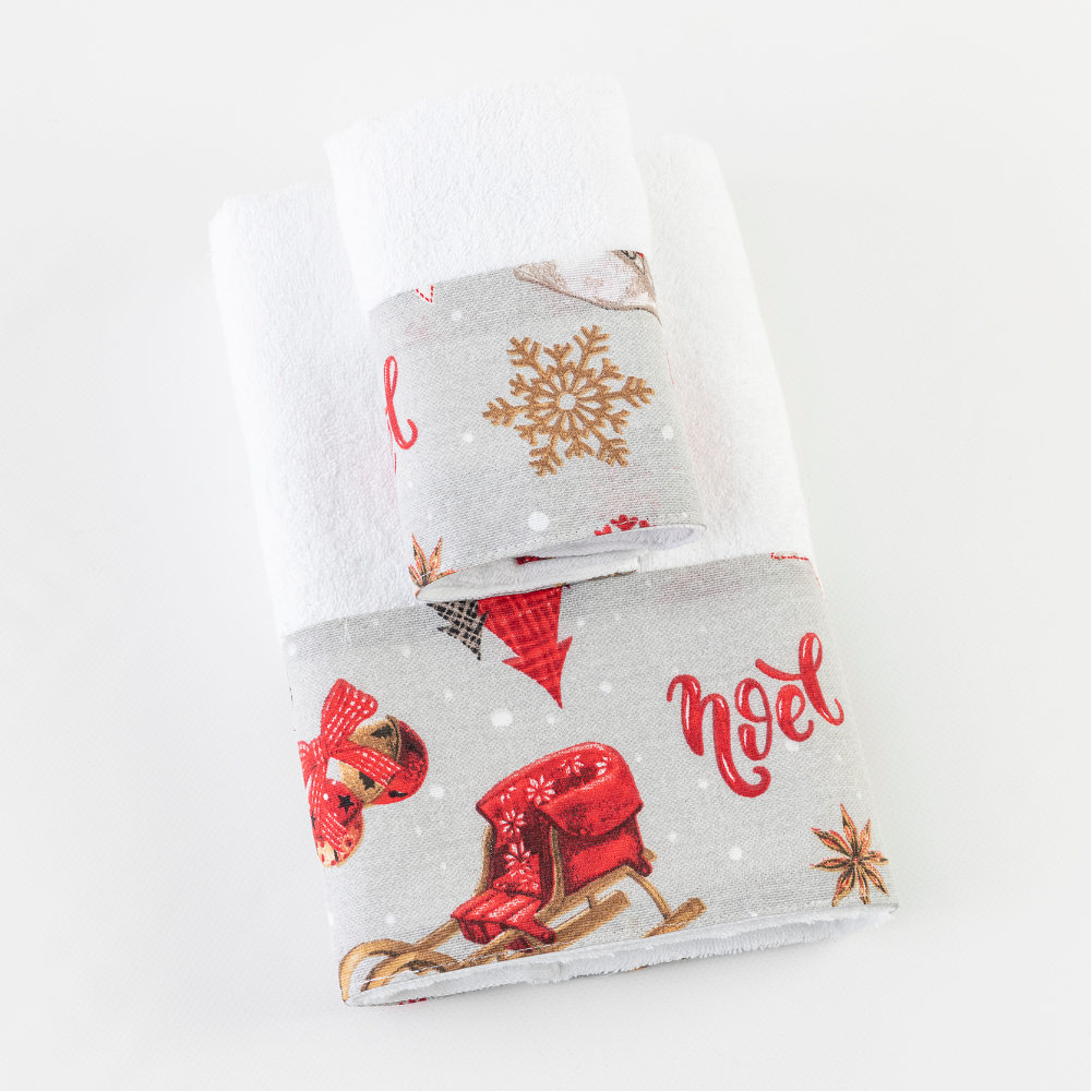 Πετσέτες Χριστουγεννιάτικες Σετ 2ΤΜΧ Noel Λευκό Σ2ΤΜΧ 50 x 90 / 30 x 50 cm