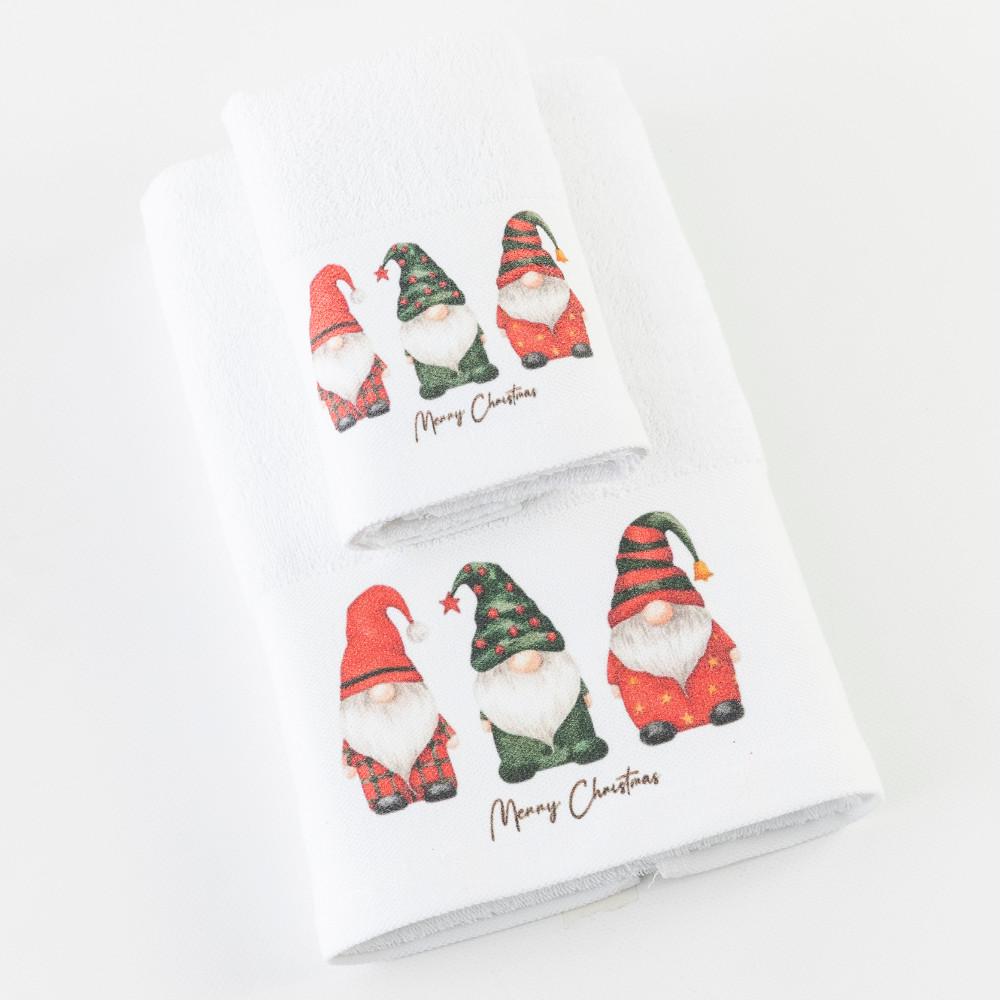 Πετσέτες Χριστουγεννιάτικες Σετ 2ΤΜΧ Pajamas Gnome Λευκό Λευκό Σ2ΤΜΧ 50 x 90 / 30 x 50 cm