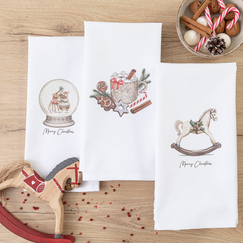 Ποτηρόπανα Κουζίνας Χριστουγεννιάτικα Let It Snow Σετ 3ΤΜΧ Λευκό 50 X 70 (3) 50 x 70 cm