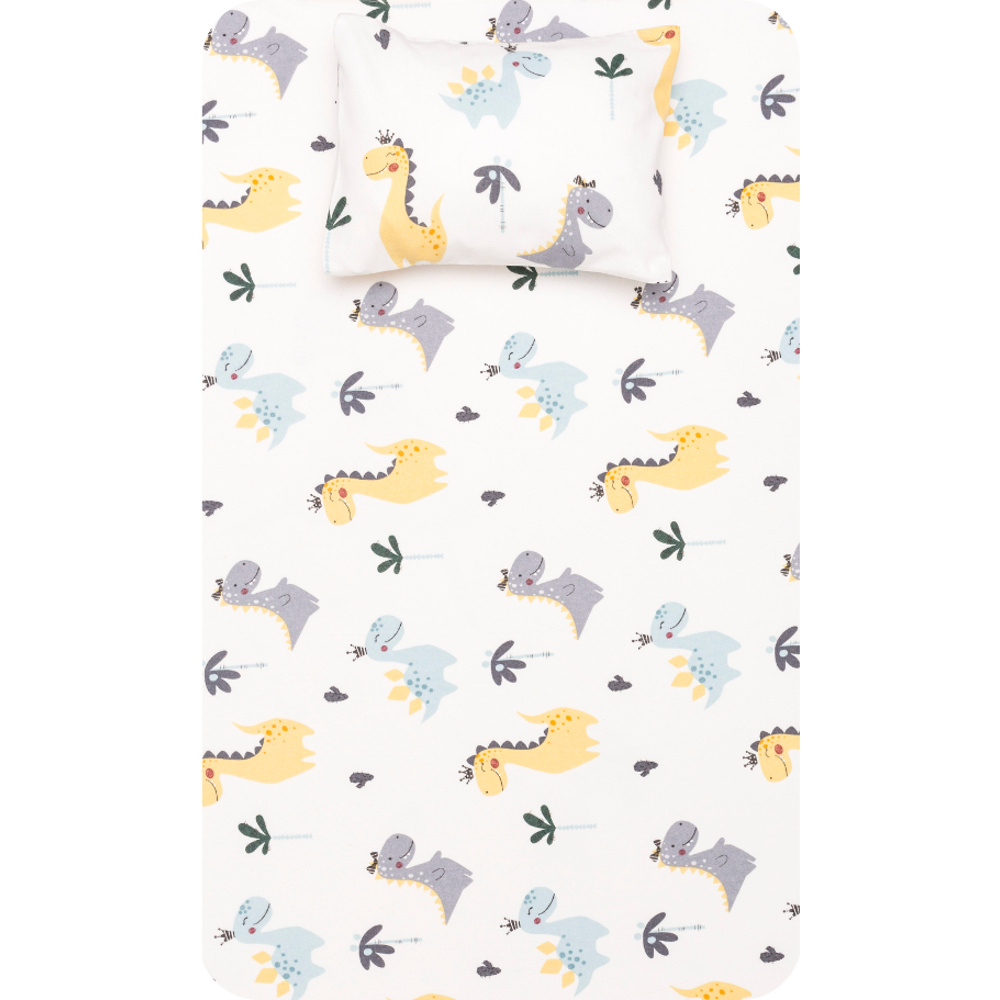 Σεντόνι Φανελένιο Σετ Δεινόσαυρος Λευκό ΜΟΝΟ 160 x 240 cm + 50 x 70 cm
