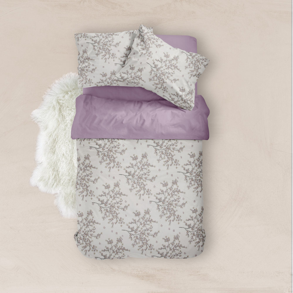 Σεντόνια Εμπριμέ Σετ Cherry Blossom Μωβ Υπέρδιπλα Μωβ ΥΠΕΡΔΙΠΛΟ (2) 240 x 260 cm + (2) 50 x 70 cm