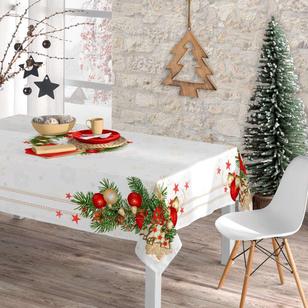 Τραπεζομάντηλο Χριστουγεννιάτικο Xmas Bells Εκρού 140 X 140, 140 X 180, 140 X 220, 140 X 260 140 x 260 cm