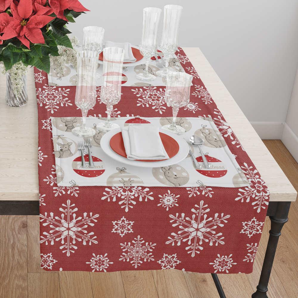 Τραβέρσα Χριστουγεννιάτικη Χιονονιφάδα Κόκκινο ΤΡΑΒΕΡΣΑ 50 x 180 cm