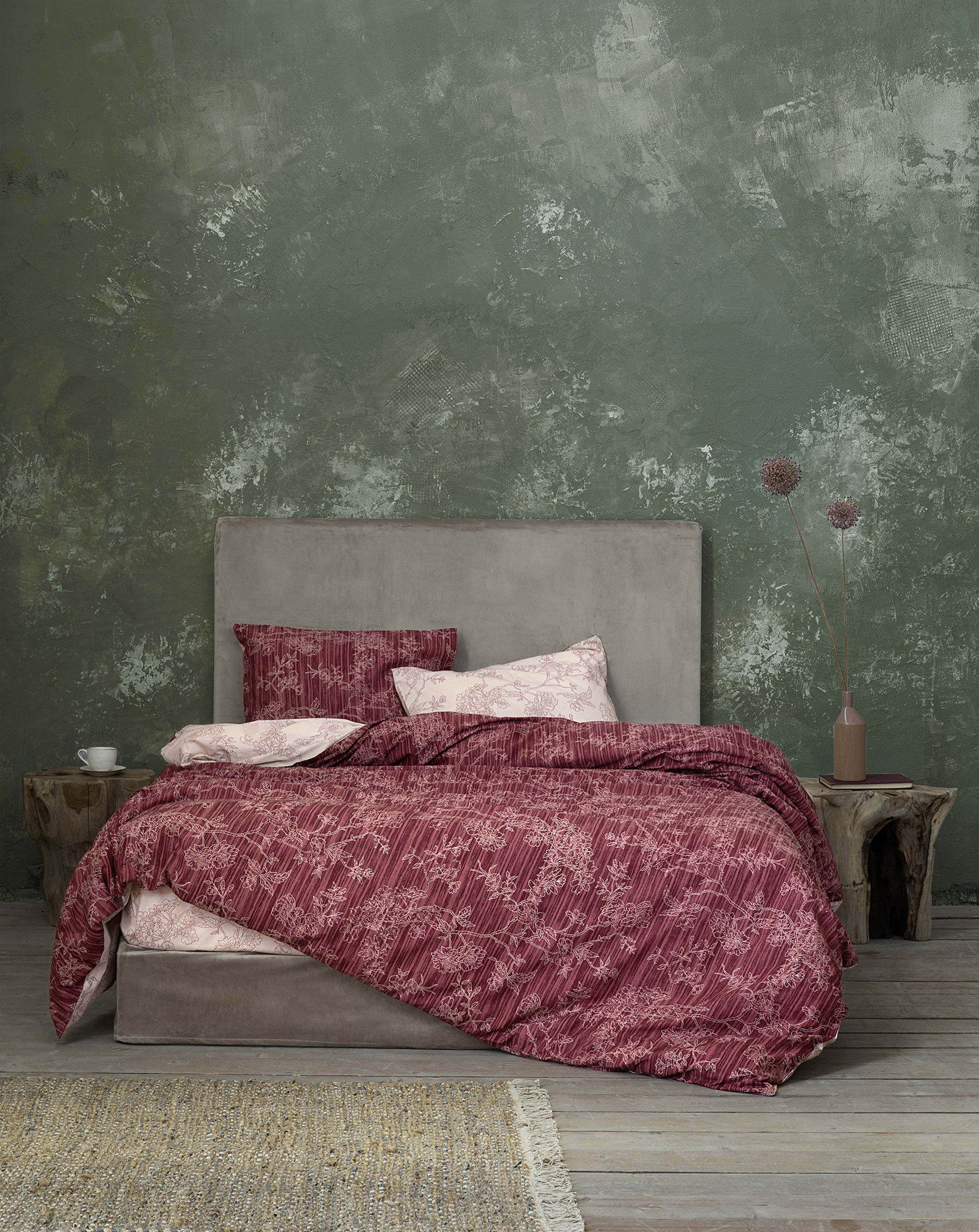 Σετ Σεντόνια Μονά με Λάστιχο - Florence Wine Red - Nima Home - 5206482055766