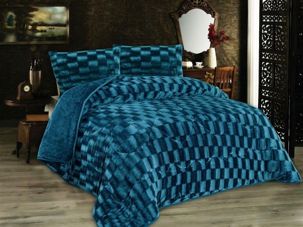 Κουβερτοπάπλωμα με εφέ Fleece 750 gsm 1940 Petrol 160X220 100% Polyester-33421006040