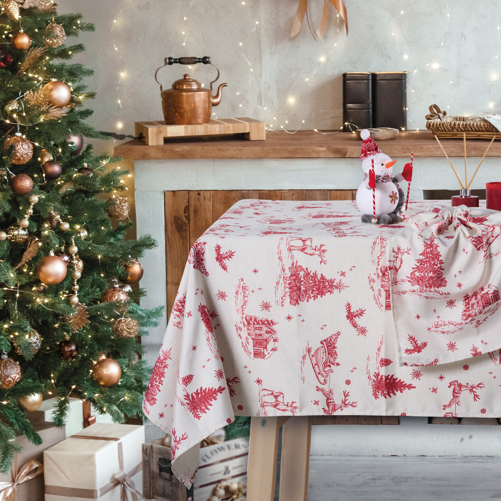 DAS HOME CHRISTMAS ΤΡΑΠΕΖΟΜΑΝΤΗΛΟ 140Χ220 0772 ECRU, RED-426414150772