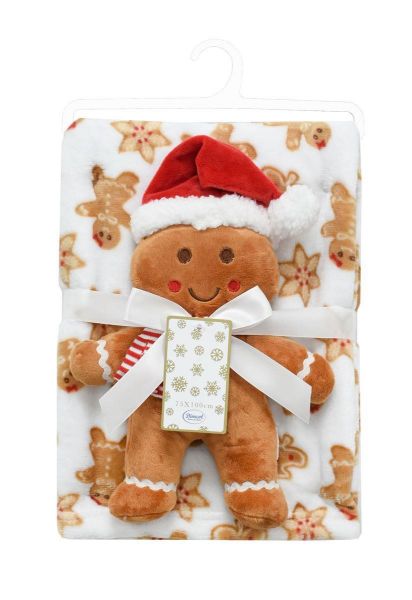 Χριστουγεννιάτικο Λούτρινο Σετ 2 Τεμ. bebe Gingerbread 26 Ύψος 30 cm & Κουβέρτα Coral Fleece 75X100cm White-Beige 100% Polyester-31411811003