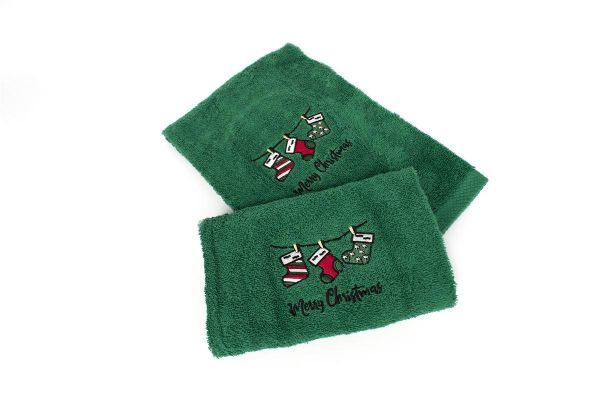 Χριστουγεννιάτικο Σετ Πετσέτες 2 τεμ. 30X50, 50X90 Christmas Socks Πράσινο 100% Cotton-33140910014