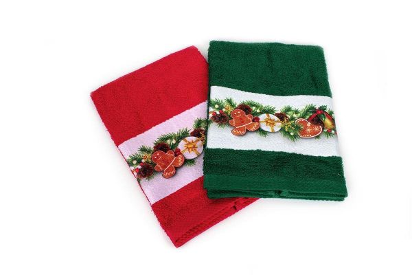 Χριστουγεννιάτικο Σετ Πετσέτες 2 τεμ. 40X60 Christmas Ornaments Κόκκινο-Πράσινο 100% Cotton-33140960008