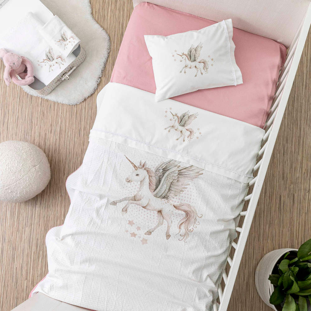 Κουβέρτα Πικέ Κούνιας Emeralda Λευκό-Ροζέ BEBE 110 x 140 cm