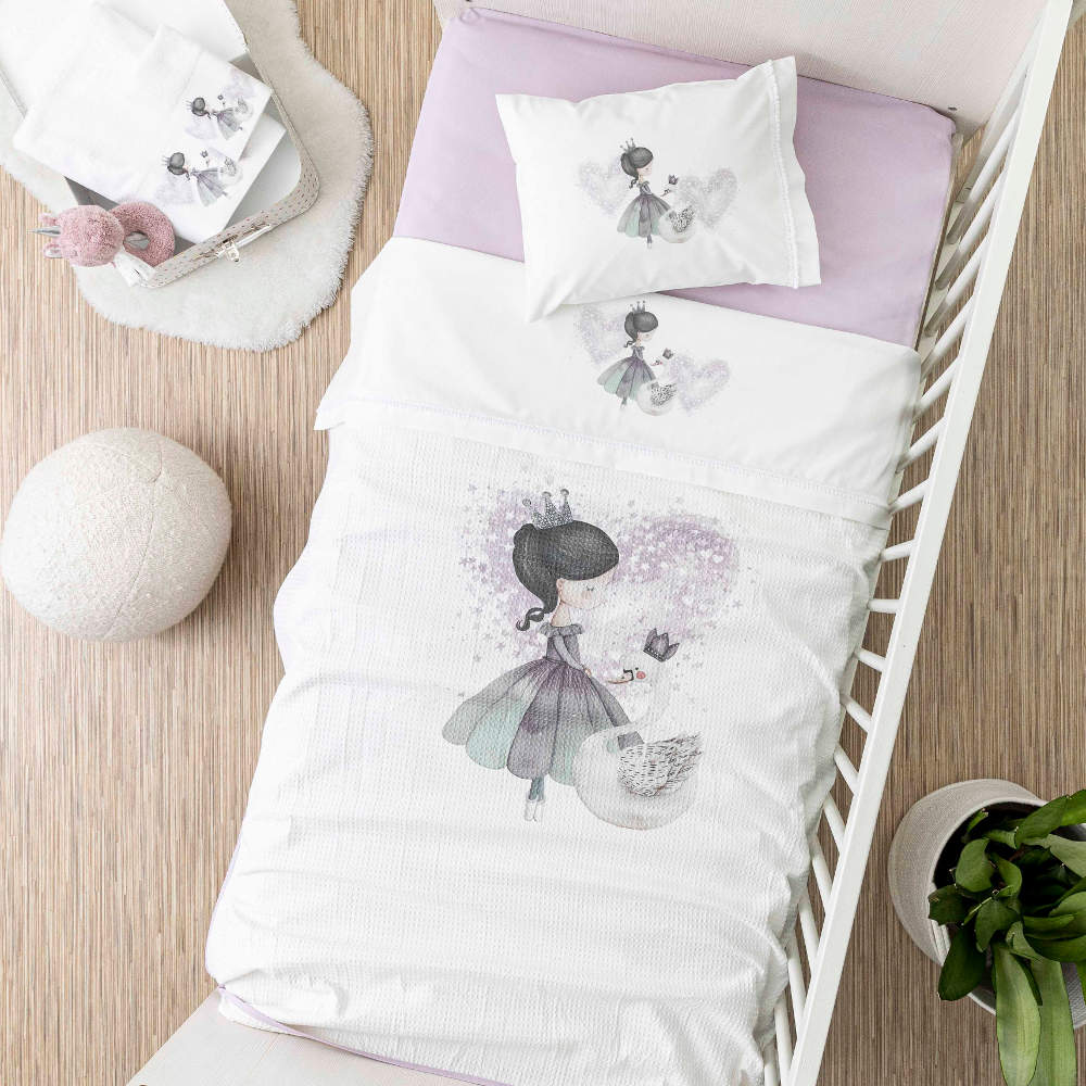 Κουβέρτα Πικέ Κούνιας Odette Λευκό-Λιλά BEBE 110 x 140 cm
