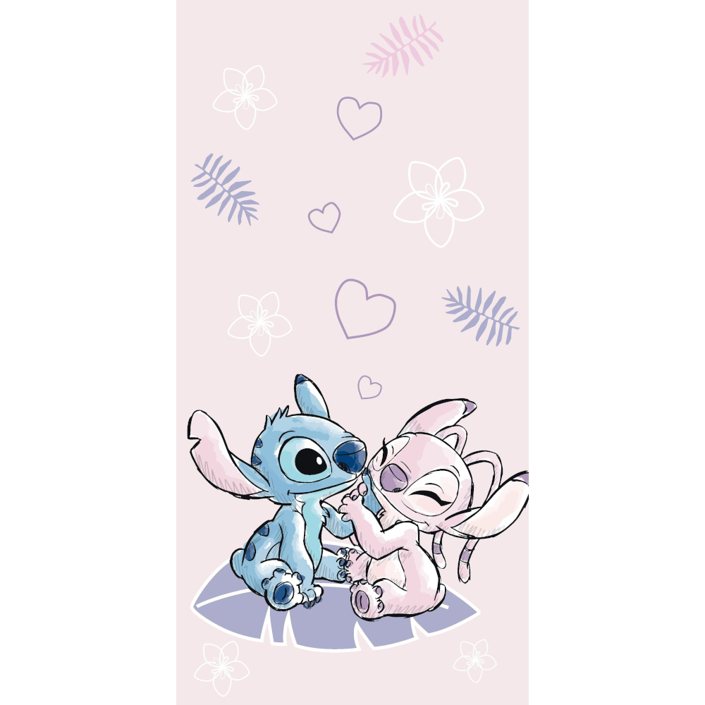 Πετσέτα Θαλάσσης Βαμβακερή Βελούδινη Stitch & Angel 320gsm Ροζ 70 X 140 70 x 140 cm