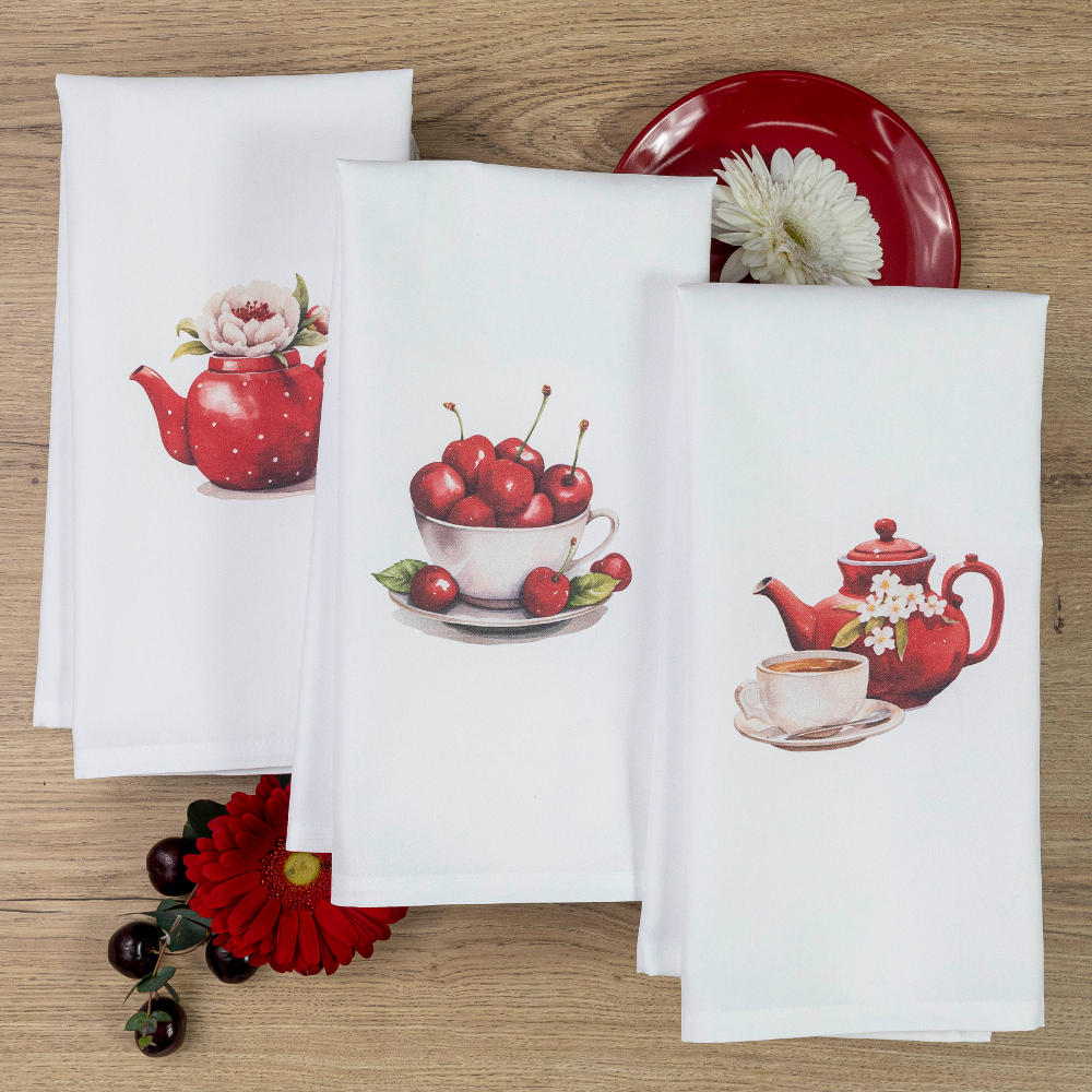 Ποτηρόπανα Κουζίνας Cherry Σετ 3ΤΜΧ Λευκό 50 X 70 (3) 50 x 70 cm