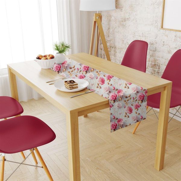 Αλέκιαστη Τραβέρσα Ψηφιακής Εκτύπωσης Roses 465 40X180 Grey-Pink 70/30 Cott/Pol-33363355004