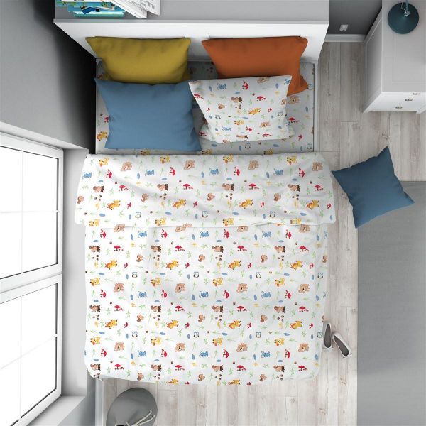 Πάπλωμα Εμπριμέ kids Forest Animals 570 160X240 White-Sky Blue 100% Cotton-32111123049