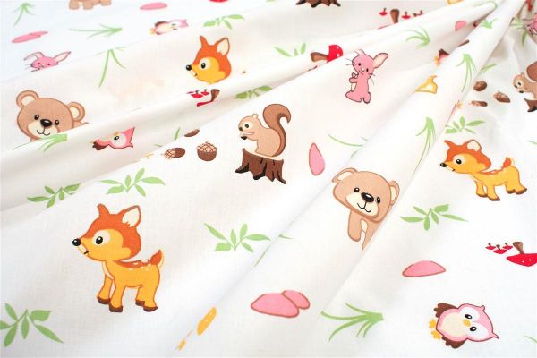 Πάνα Χασέ bebe Forest Animals 571 80X80 White-Pink 100% Cotton-31111328050