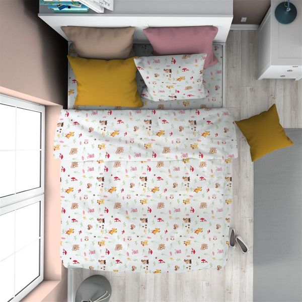 Παπλωματοθήκη Εμπριμέ kids Forest Animals 571 160X240 White-Pink 100% Cotton-32110823050