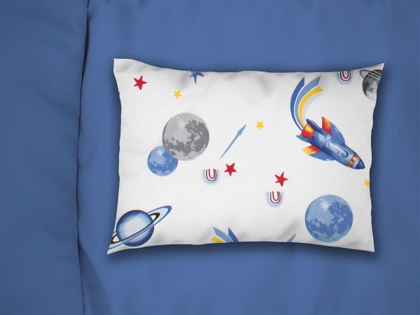 Μαξιλαροθήκη Εμπριμέ bebe Space Mission 184 35X45 White-Blue 100% Cotton-31111646051