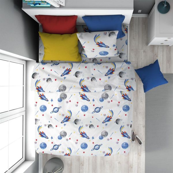 Παπλωματοθήκη Εμπριμέ kids Space Mission 184 160X240 White-Blue 100% Cotton-32110823051