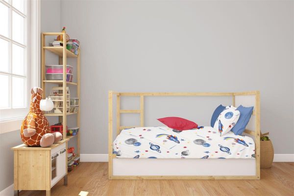 Σεντόνια Εμπριμέ Σετ 3 τεμ bebe Space Mission 184 120X160 White-Blue 100% Cotton-31112221051