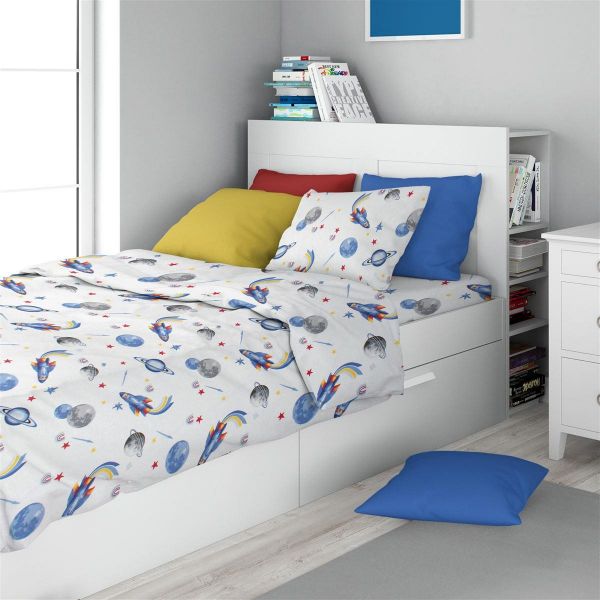 Σεντόνια Εμπριμέ Σετ 3 τεμ kids Space Mission 184 160X240 White-Blue 100% Cotton-32112223051
