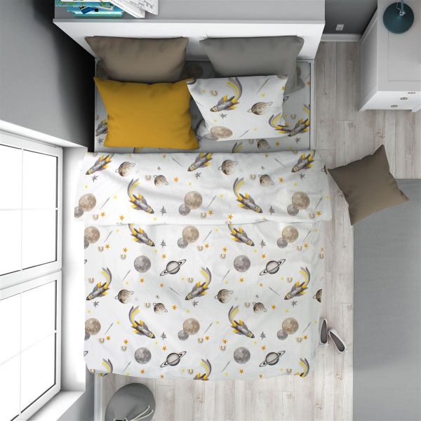 Πάπλωμα Εμπριμέ kids Space Mission 183 160X240 White-Grey 100% Cotton-32111123052