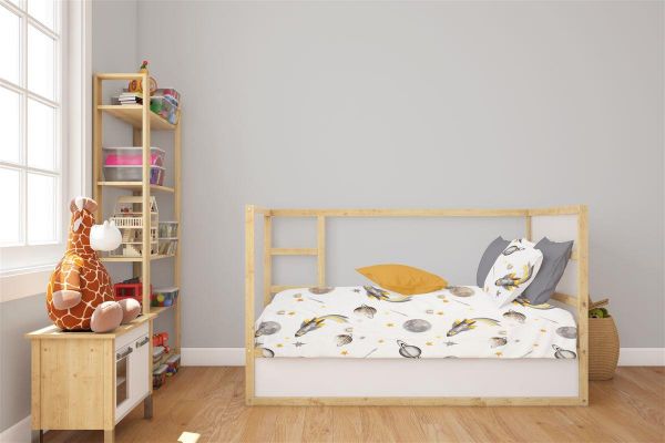 Σεντόνια Εμπριμέ Σετ 3 τεμ bebe Space Mission 183 120X160 White-Grey 100% Cotton-31112221052