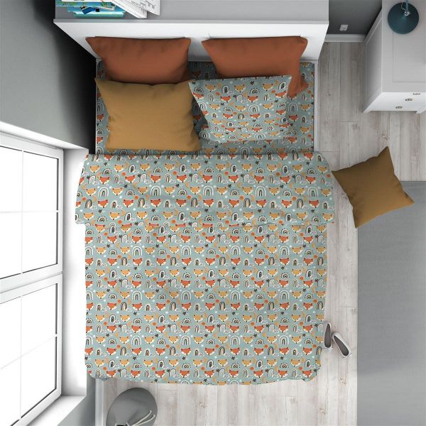Πάπλωμα Εμπριμέ kids Fox 528 160X240 Pale Cyan 100% Cotton-32111123057