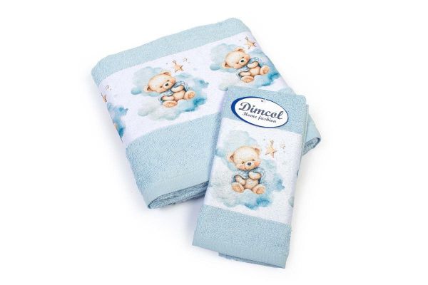 Πετσέτα Σετ 2 τεμ Με Ψηφιακή Εκτύπωση bebe Cute Bear 301 30X50,70X140 Sky Blue 100% Cotton-31160926043
