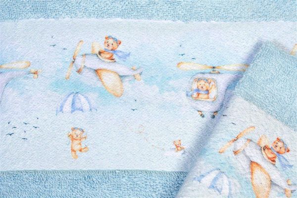 Πετσέτα Σετ 2 τεμ Με Ψηφιακή Εκτύπωση bebe Helicopter 305 30X50,70X140 Sky Blue 100% Cotton-31160926046