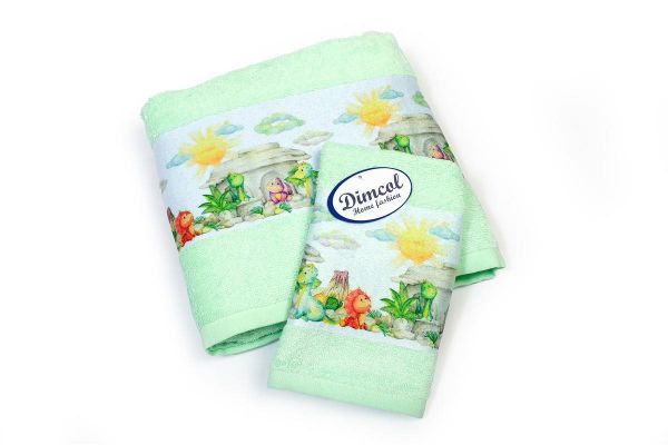 Πετσέτα Σετ 2 τεμ Με Ψηφιακή Εκτύπωση bebe Dinosaurs 313 30X50,70X140 Mint 100% Cotton-31160926052