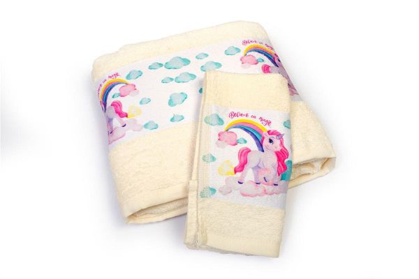 Πετσέτα Σετ 2 τεμ Με Ψηφιακή Εκτύπωση bebe Magic Unicorn 317 30X50,70X140 Ecru 100% Cotton-31160926055