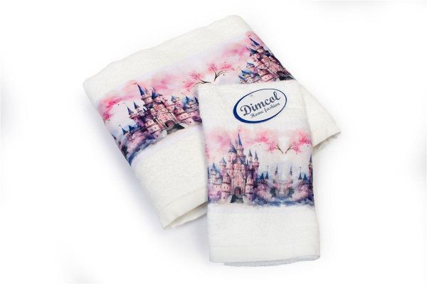 Πετσέτα Σετ 2 τεμ Με Ψηφιακή Εκτύπωση bebe Fairytale Castle 326 30X50,70X140 White 100% Cotton-31160926060