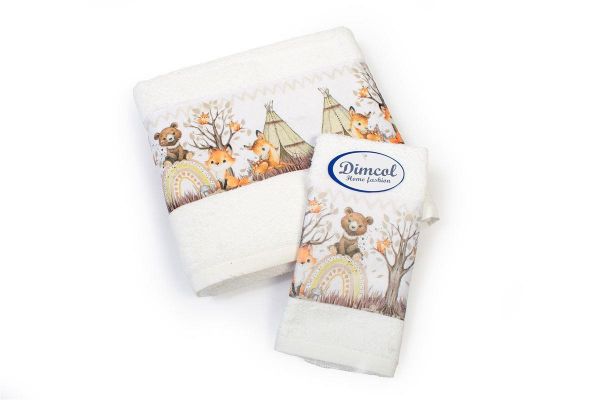 Πετσέτα Σετ 2 τεμ Με Ψηφιακή Εκτύπωση bebe Forest Animals 335 30X50,70X140 White 100% Cotton-31160926065