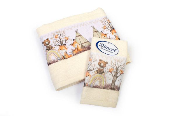 Πετσέτα Σετ 2 τεμ Με Ψηφιακή Εκτύπωση bebe Forest Animals 336 30X50,70X140 Ecru 100% Cotton-31160926066