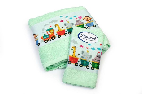 Πετσέτα Σετ 2 τεμ Με Ψηφιακή Εκτύπωση bebe Train 348 30X50,70X140 Mint 100% Cotton-31160926074