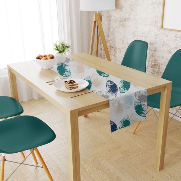 Τραβέρσα Αλέκιαστη Leaves 466 40X180 Petrol 70/30 Cott/Pol-33313355004