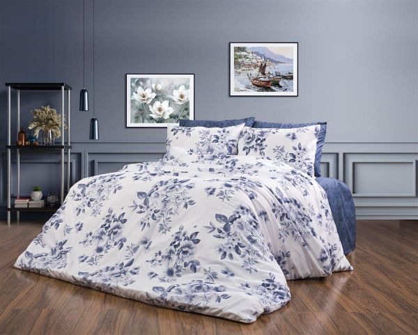 Παπλωματοθήκη Εμπριμέ Βερονίκη 486 160X240 White-Blue 70/30 Cott/Pol-33310823057