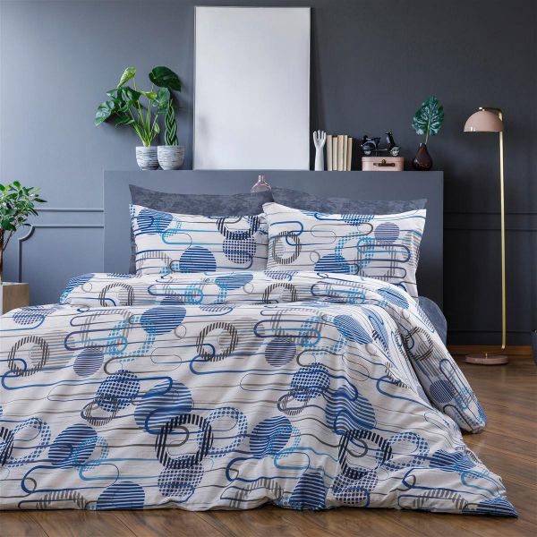 Πάπλωμα Εμπριμέ Διώνη 602 220X240 White-Blue 70/30 Cott/Pol-33311124063